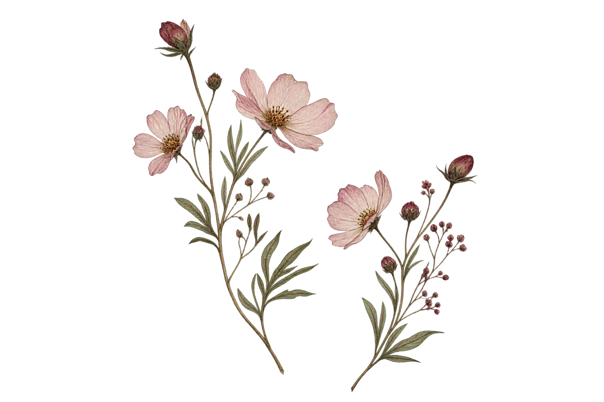 Ilustração delicada de flores prensadas